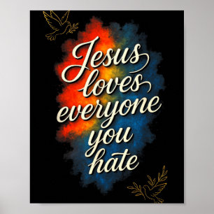 Póster Jesús Ama a Todos - Mensaje de Fe Cristiana 