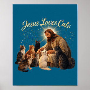 Póster Jesús Ama Gatos Cristiano Amante De Gatos Jesús Ab