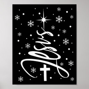 Póster Jesús Árbol de Navidad Cristiano Copo de Nieve Fie