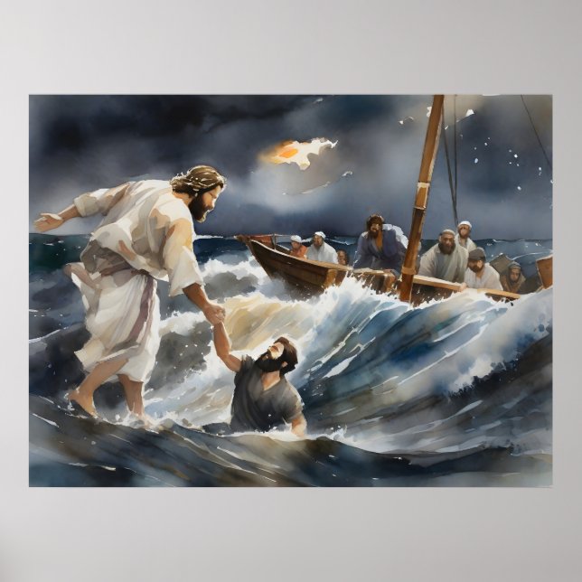 Póster Jesús Ayudando A Pedro A Salir Del Agua (Frente)