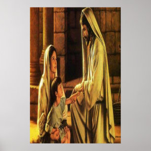 Póster Jesús bendijo a una madre y a un niño
