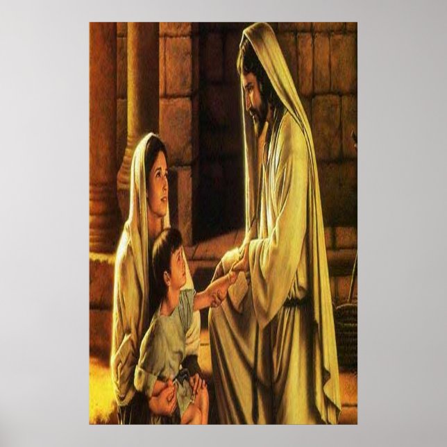 Póster Jesús bendijo a una madre y a un niño (Frente)