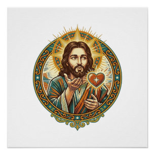 Póster Jesús Besando Corazón Rojo Botón Me Gusta Humor_1