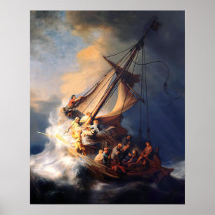 Póster Jesus Calms The Storm Sea of Galilee Rembrandt