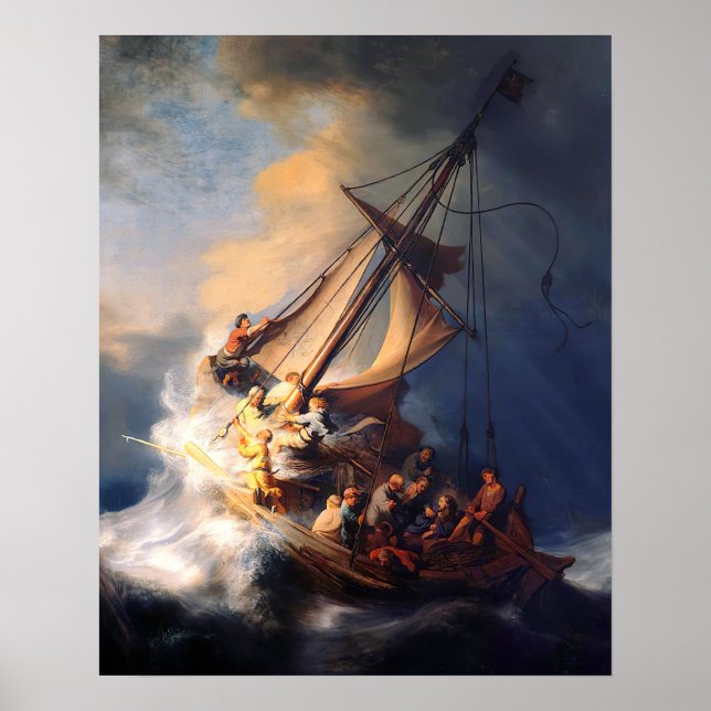 Póster Jesus Calms The Storm Sea of Galilee Rembrandt (Frente)