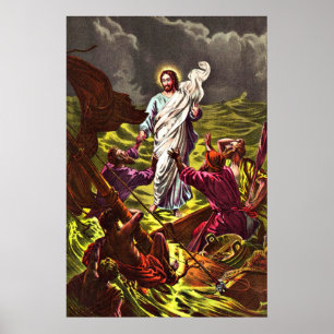 Póster Jesús camina en el afiche de Water Vintage