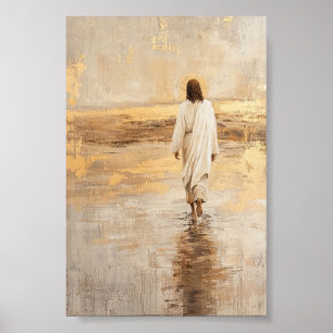 Póster Jesús camina sobre el agua con ropa blanca
