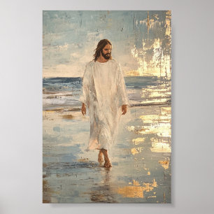 Póster Jesús camina sobre el agua con ropa blanca