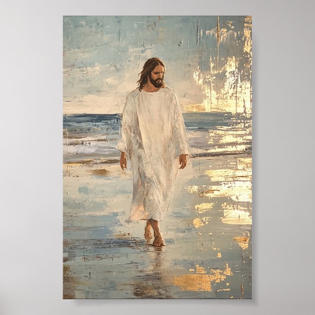 Póster Jesús camina sobre el agua con ropa blanca (Frente)