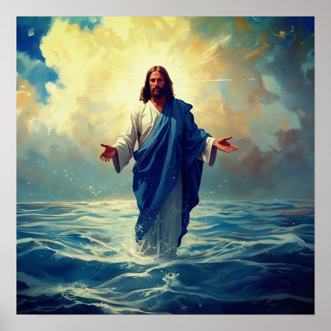 Póster Jesús camina sobre el Poster del agua (Frente)