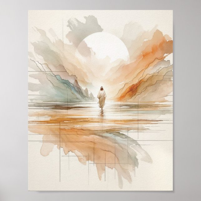 Póster Jesús caminando sobre el agua - Inspiradora acuare (Frente)