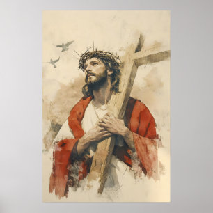 Póster Jesús cargando la cruz Pasión de Cristo