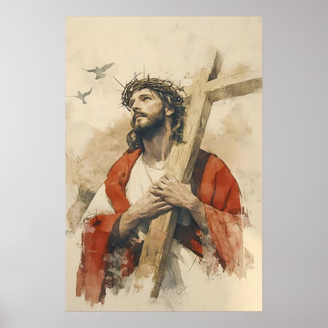 Póster Jesús cargando la cruz Pasión de Cristo (Frente)