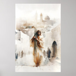 Póster Jesús cargando la cruz Pasión de Cristo