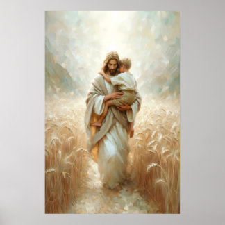 Póster Jesus Carrying Boy Jesus and Child Jesus and Kids 