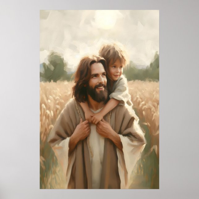 Póster Jesus Carrying Child Jesus and Baby Painting Chris (Frente)