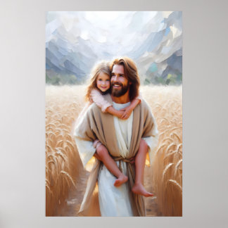 Póster Jesus Carrying Little Girl Jesus and Children Jesu