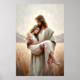 Póster Jesus Carrying Woman Jesus Woman LDS Art Jesus