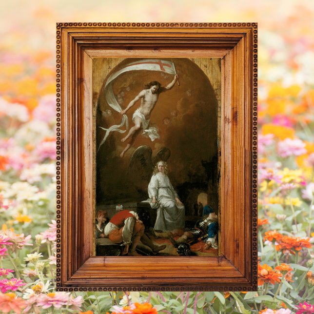 Póster Jesús católico cristiano resucita feliz Pascua (Religious Christian Catholic Jesus Christ is risen Resurrection Happy Easter Poster)