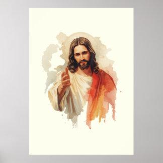 Póster Jesus christ Extending Hands Water color painting