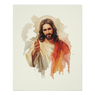 Póster Jesus christ Extending Hands Water color painting