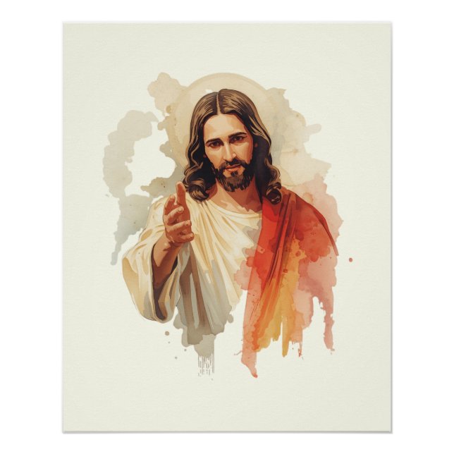 Póster Jesus christ Extending Hands Water color painting (Anverso)