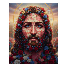 Jesus Christ Floral Mosaic Portrait Spiritual Wall