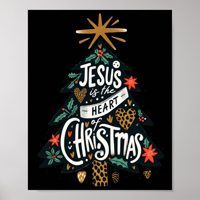Póster Jesus Christian Christmas Tree Men Women Kids Xmas (Frente)