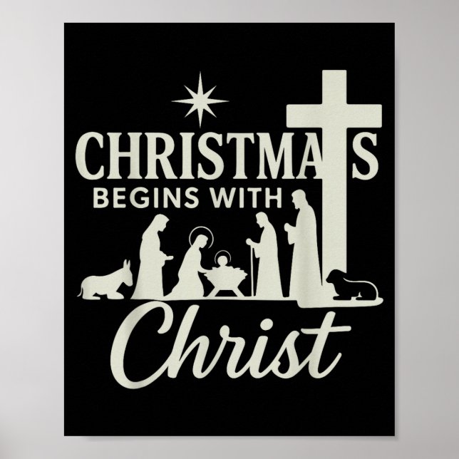 Póster Jesus Christmas Begins With Christ Pjs Pajamas Tod (Frente)