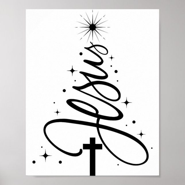 Póster Jesus Christmas Tree Christian Bible Verse Snowfla (Frente)