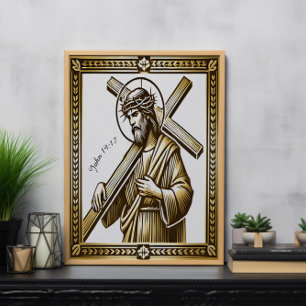 Póster Jesús con cruz de oro de la redención
