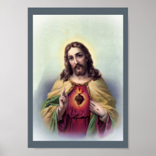 Póster Jesús con el corazón que brilla intensamente