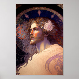 Póster Jesús con flores en el pelo de Mucha AI Generado