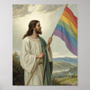 Póster Jesús con la bandera del orgullo