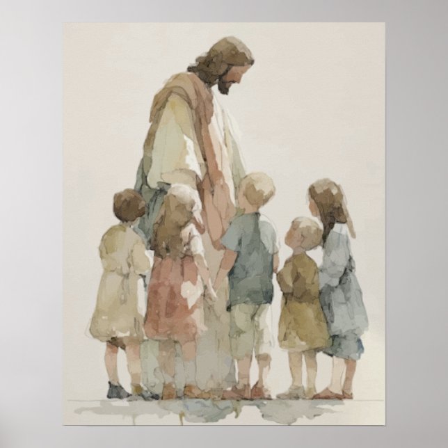 Póster Jesús con Niños Acuarela (Frente)