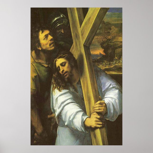 Póster Jesús con poster cruzado de madera (Frente)