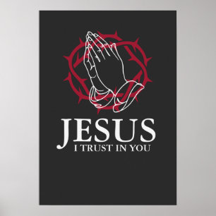 Póster Jesús Confío En Ti Manos en Oración Corona de Espi