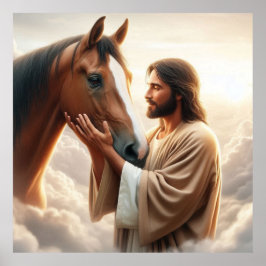 Póster Jesús consolando un caballo en el cielo