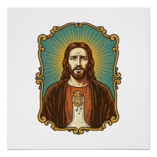 Póster Jesús Corcho De Vino Roto Botella Atascada Sumille