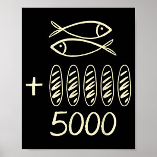 Póster Jesús cristiano 2 peces 5 panes alimenta a 5000 ho