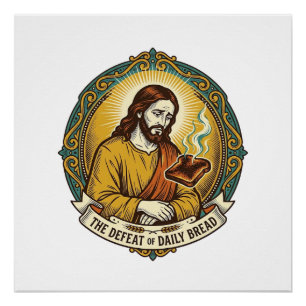 Póster Jesús Derrotado Fumando Tostadas Quemadas Desayuno