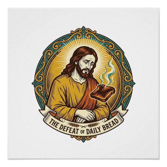 Póster Jesús Derrotado Fumando Tostadas Quemadas Desayuno (Anverso)