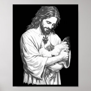 Póster Jesús Divertido Sosteniendo Pollo Cristiano Granja