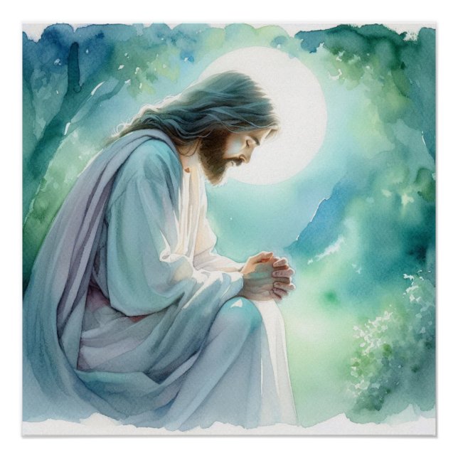 Póster Jesús en acuarela de oración (Anverso)