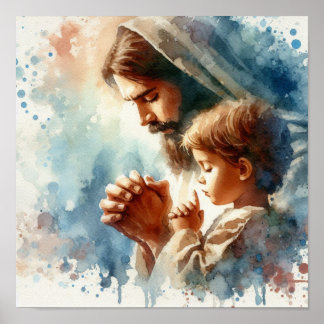 Póster Jesús en acuarela de oración