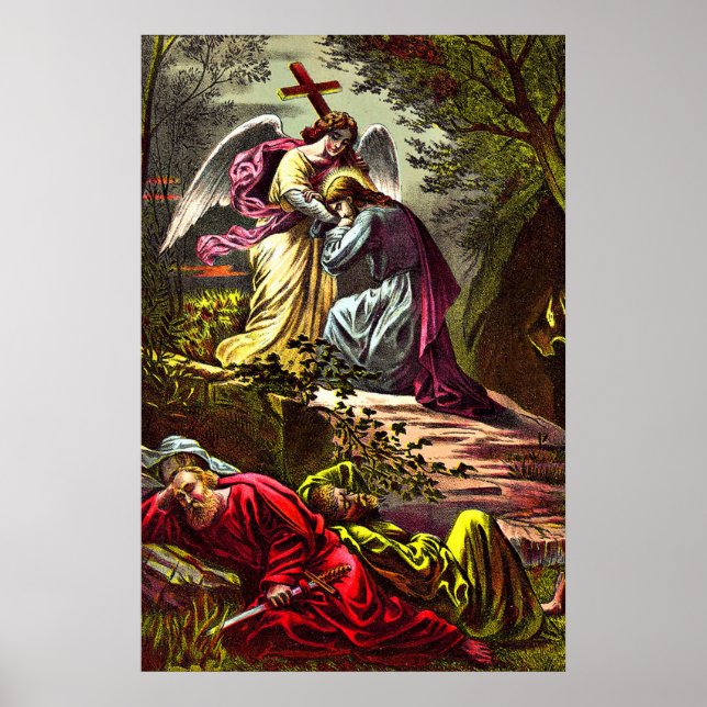 Póster Jesús en Gethsemane hablando con el ángulo (Frente)