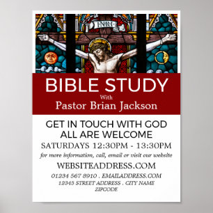 Póster Jesús en la cruz, anuncio de clase de la Biblia Cr