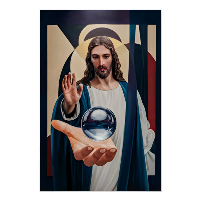 Póster Jesús en la elegancia neo-cubista modernidad Resum (Anverso)