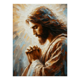 Póster Jesús en la oración Arte de estilo acrílico