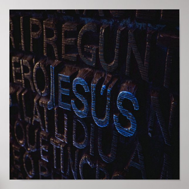 Póster Jesús en Piedra Azul Dios Cristiano Amor (Frente)